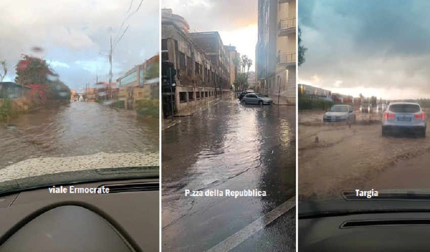 Strade allagate e città in ginocchio dopo violento temporale a Siracusa