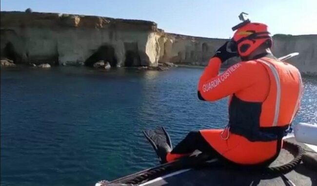 Cane cade in acqua dalla scogliera del Plemmirio, recuperato da rescue swimmer